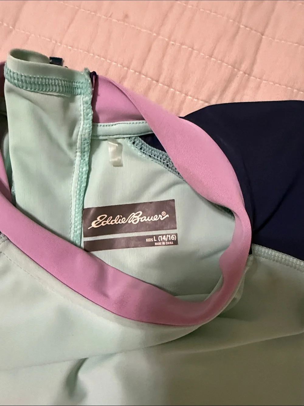 Eddie Bauer Mint, Navy & Lavender Girls' Swim Set with Floral Print size L 14/16